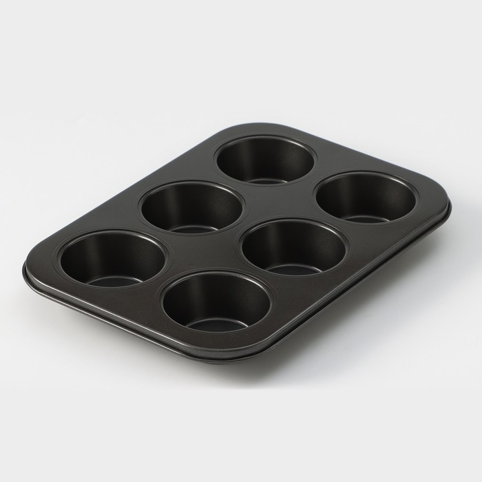 Форма для выпечки Доляна «Жаклин. Круг», 26×18×3 см, 6 ячеек, съёмное дно, антипригарное покрытие, цвет чёрный Форма для выпечки Доляна «Жаклин. Круг», 26×18×3 см, 6 ячеек, съёмное дно, антипригарное покрытие, цвет чёрный