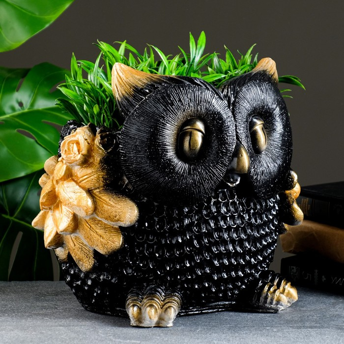 Фигурное кашпо Фигурное кашпо "Сова" черная с золотом, 28х26см
