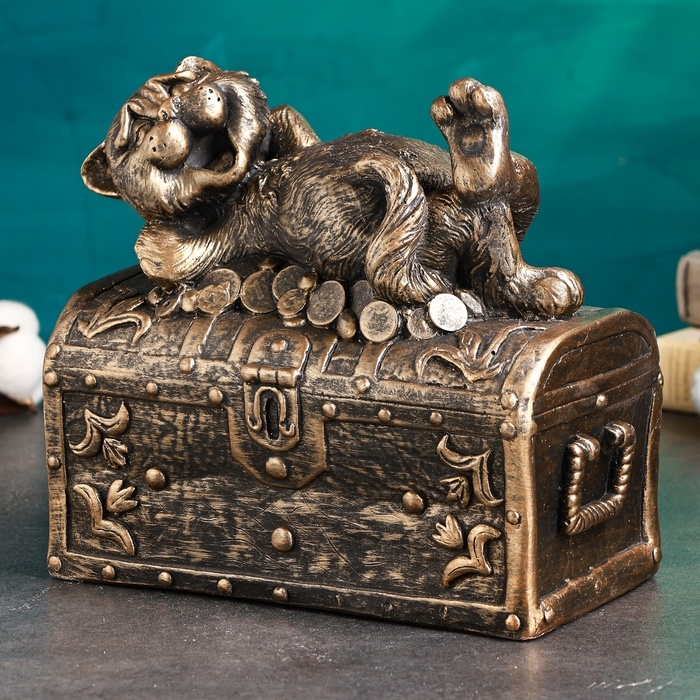 Копилка Копилка "Кот на сундуке" 23х13х22см, бронза