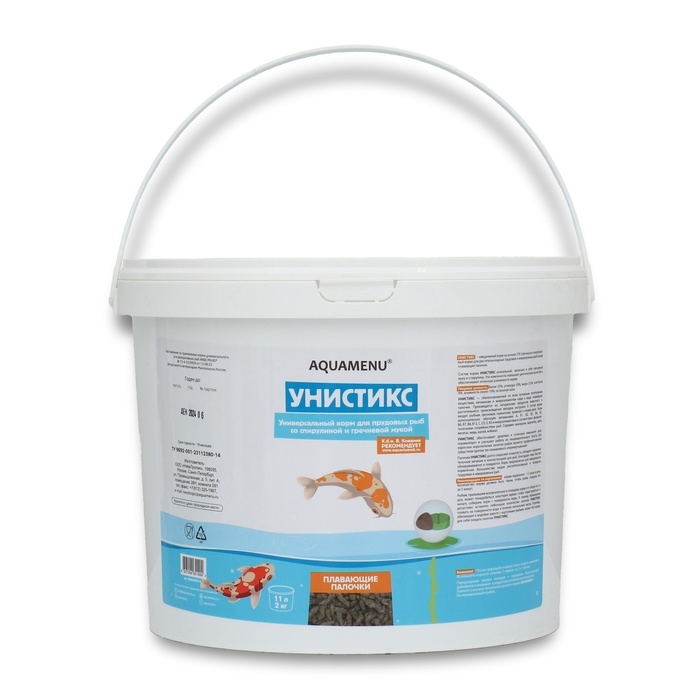 Корм для рыб  Корм для рыб "Унистикс" плавающие гранулы, спирулина и греч. мука, 11 л, 2 кг