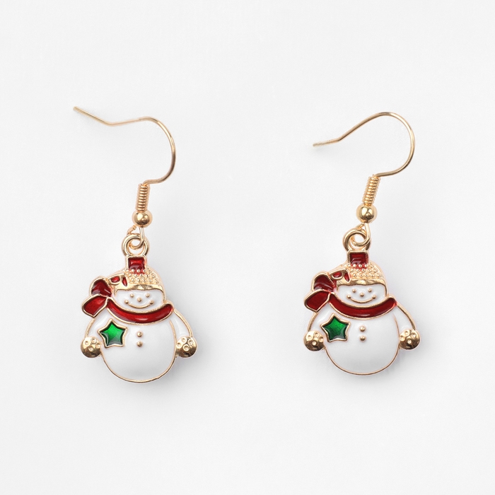 Новый год! Серьги «Новогодние» снеговики, цветные в золоте Новый год! Серьги «Новогодние» снеговики, цветные в золоте