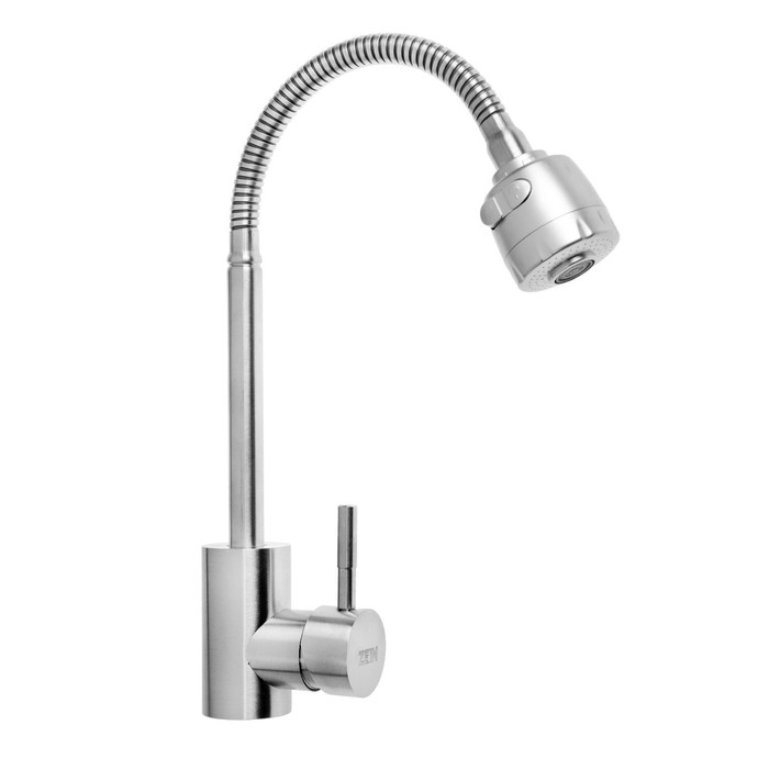 Смеситель для кухни ZEIN Z2390, гибкий излив, картридж керамика 40 мм, нерж. сталь, сатин Смеситель для кухни ZEIN Z2390, гибкий излив, картридж керамика 40 мм, нерж. сталь, сатин