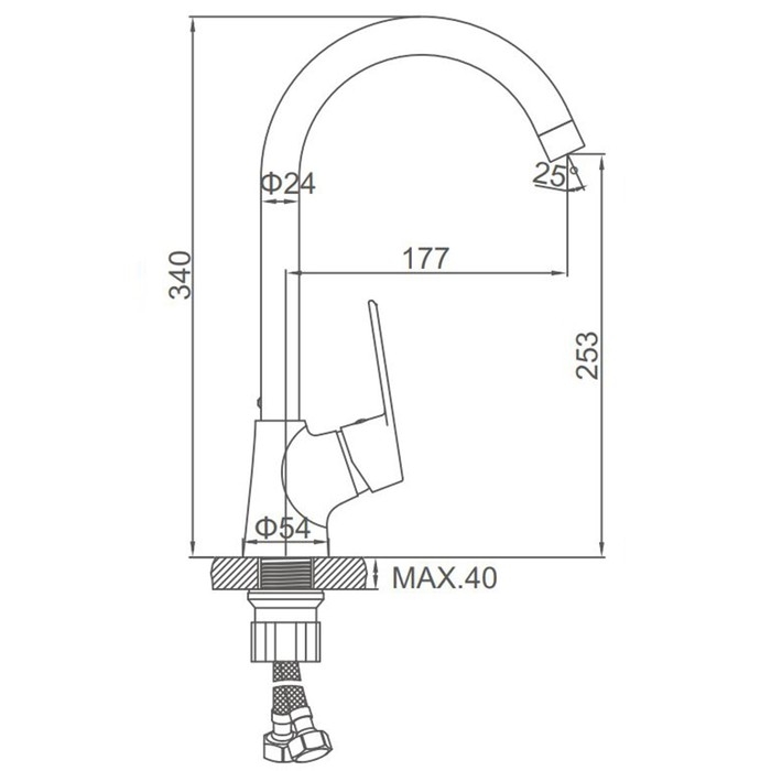 Смеситель для кухни Accoona A4569, однорычажный, силумин, хром Смеситель для кухни Accoona A4569, однорычажный, силумин, хром