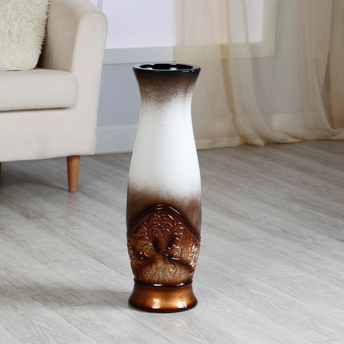 Ваза керамика напольная Ваза керамика напольная "Патаянс" 16х59 см, d вн.13 см, бело-коричневый