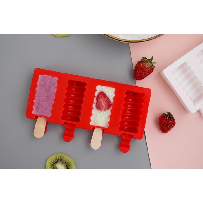 Форма для мороженого Доляна «Моника», силикон, 19,5×11 см, 4 ячейки (6,7×3,2 см), цвет МИКС Форма для мороженого Доляна «Моника», силикон, 19,5×11 см, 4 ячейки (6,7×3,2 см), цвет МИКС