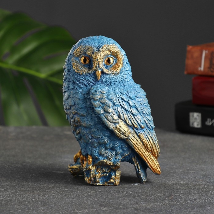 Фигура "Сова на пеньке" серо-голубой 10х9х14.5см