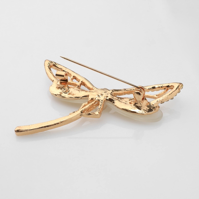 Брошь «Стрекоза» порхающая, цвет бежевый в золоте Брошь «Стрекоза» порхающая, цвет бежевый в золоте