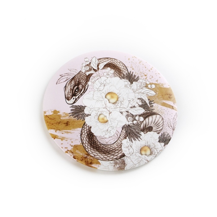 Зеркало карманное новогоднее «Новый год: Змея в цветах», диам.7 см Зеркало карманное новогоднее «Новый год: Змея в цветах», диам.7 см