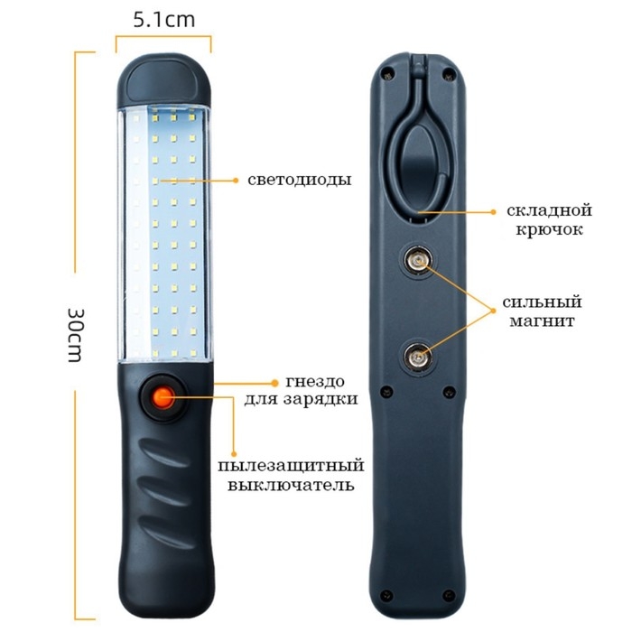 Фонарь рабочий автомобильный, 50 Вт, 3000 мАч, 2000 лм диод 5730, 31 х 5 х 3 см Фонарь рабочий автомобильный, 50 Вт, 3000 мАч, 2000 лм диод 5730, 31 х 5 х 3 см