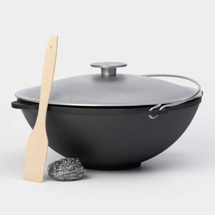 Казан чугунный Wild Kitchen «Туризм», 8 л, d=36 см, лопатка и губка в комплекте Казан чугунный Wild Kitchen «Туризм», 8 л, d=36 см, лопатка и губка в комплекте