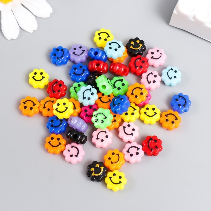 Бусины для творчества пластик Бусины для творчества пластик "Смайлик на цветочке" яркие набор 20 гр 0,6х1х1 см