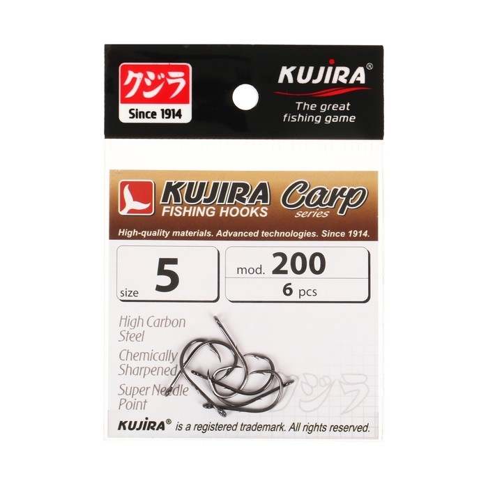 Крючки карповые Kujira Carp 200, цвет BN, № 5, 6 шт. Крючки карповые Kujira Carp 200, цвет BN, № 5, 6 шт.