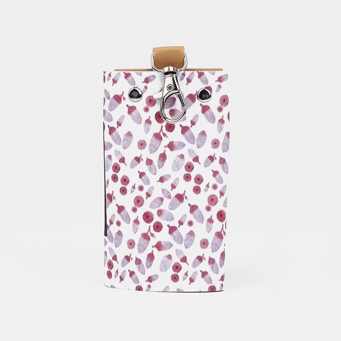 Ключница на кнопках, длина 10,5 см, 6 карабинов, цвет белый/розовый Ключница на кнопках, длина 10,5 см, 6 карабинов, цвет белый/розовый