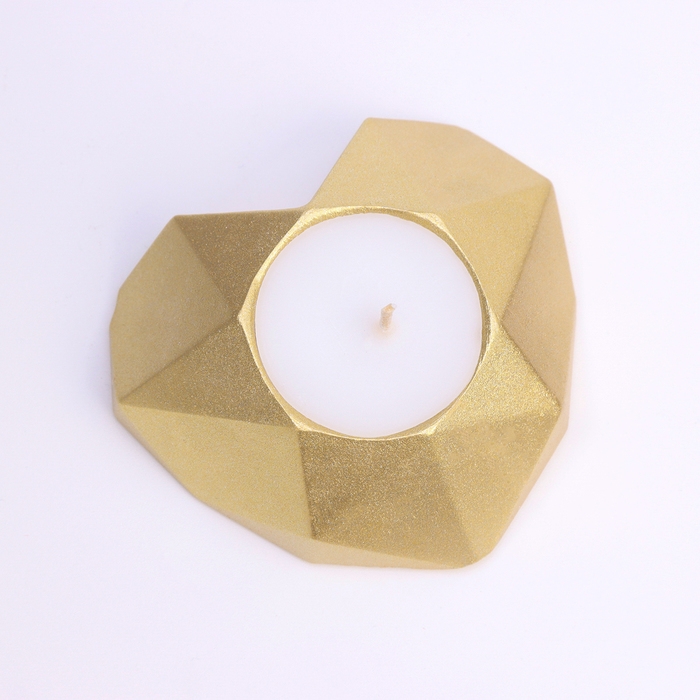 Свеча  Свеча "Сердце. Мрамор" в подсвечнике из гипса с гранями, 8х7,5х2,5см,золото