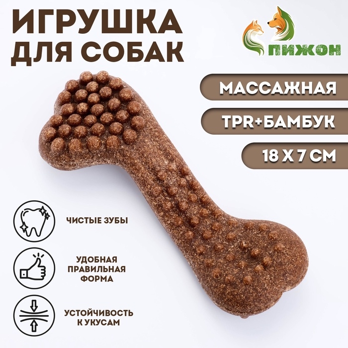 Игрушка для собак Игрушка для собак "Колючая кость", TPR+Бамбук, массажная,18 х 7