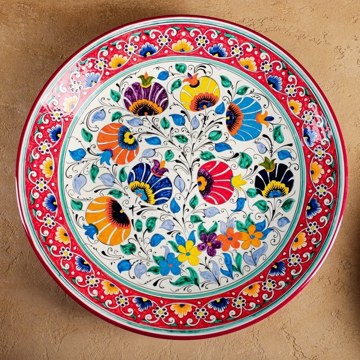 Ляган Риштанская Керамика "Цветы", 42 см, микс