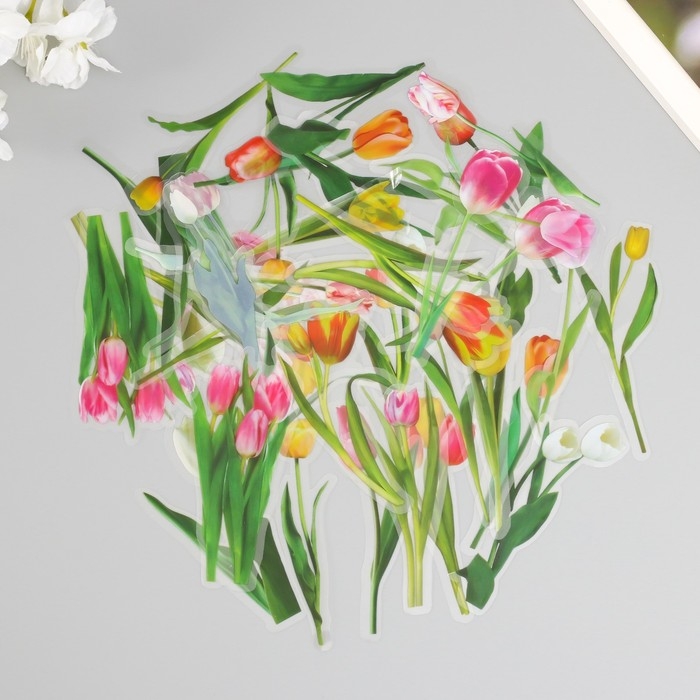 Наклейки для творчества пластик PVC Наклейки для творчества пластик PVC "Тюльпаны" набор 40 шт 9х10.5 см