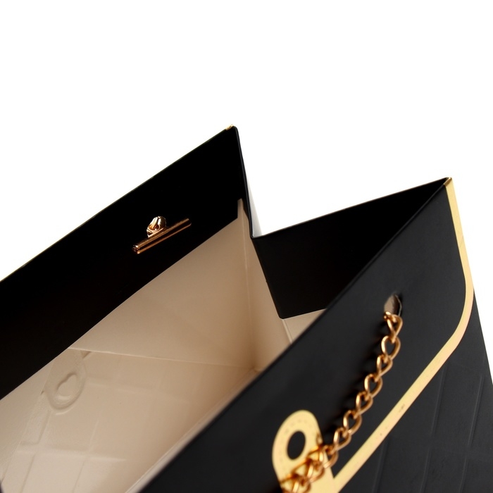 Пакет для цветов, ручка цепь,  Пакет для цветов, ручка цепь, "Чёрный", с золотым тиснением, 15 х 10,5 х 10 см