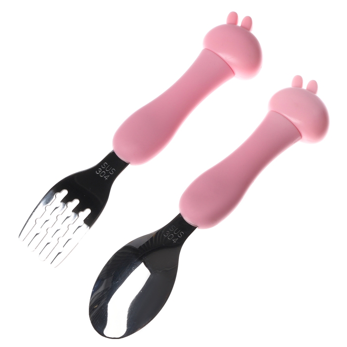 Набор детских столовых приборов в футляре «Зайчата», вилка, ложка Набор детских столовых приборов в футляре «Зайчата», вилка, ложка