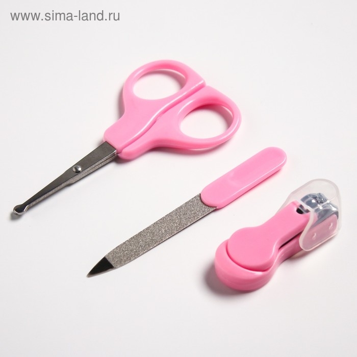 Детский маникюрный набор (ножницы, книпсер, пилка), цвет розовый Детский маникюрный набор (ножницы, книпсер, пилка), цвет розовый