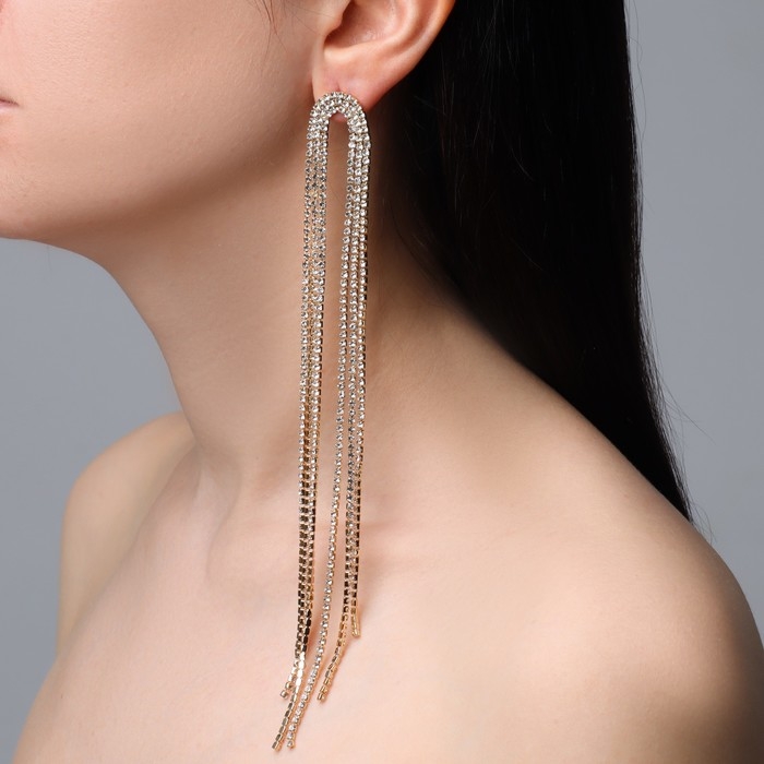 Серьги висячие со стразами «Голливуд» полукруг, 6 рядов, цвет белый в золоте, 19,5 см Серьги висячие со стразами «Голливуд» полукруг, 6 рядов, цвет белый в золоте, 19,5 см