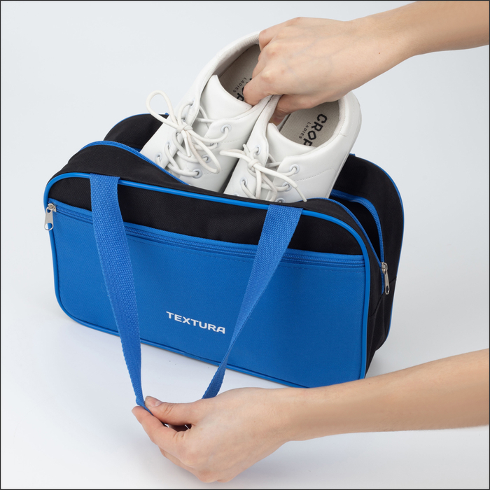 Сумка для обуви на молнии, TEXTURA, наружный карман, цвет синий/чёрный Сумка для обуви на молнии, TEXTURA, наружный карман, цвет синий/чёрный