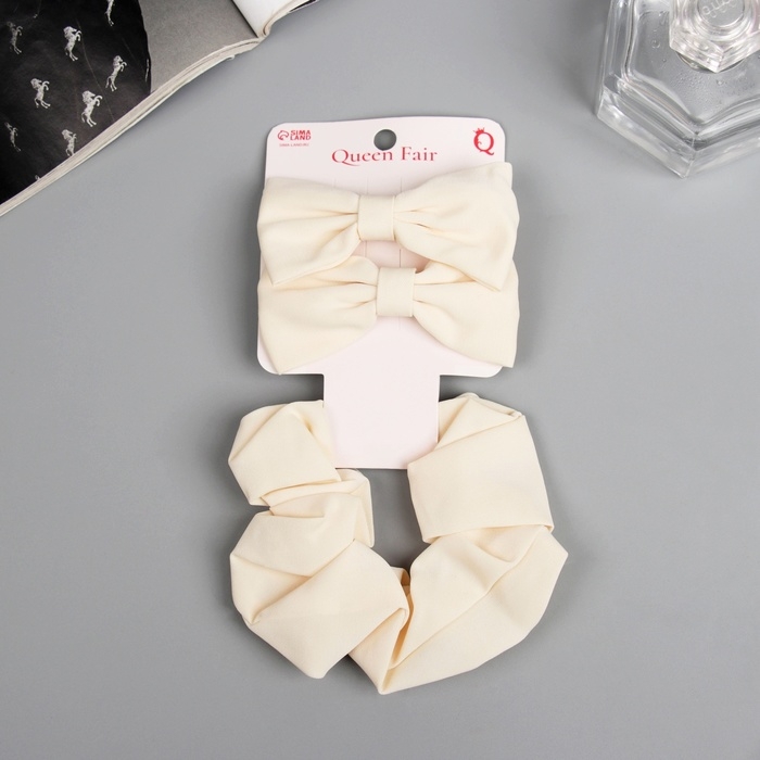 Набор для волос Набор для волос "Фелиция" (резинка 7 см, 2 зажима 6,5 см) стиль, молочный