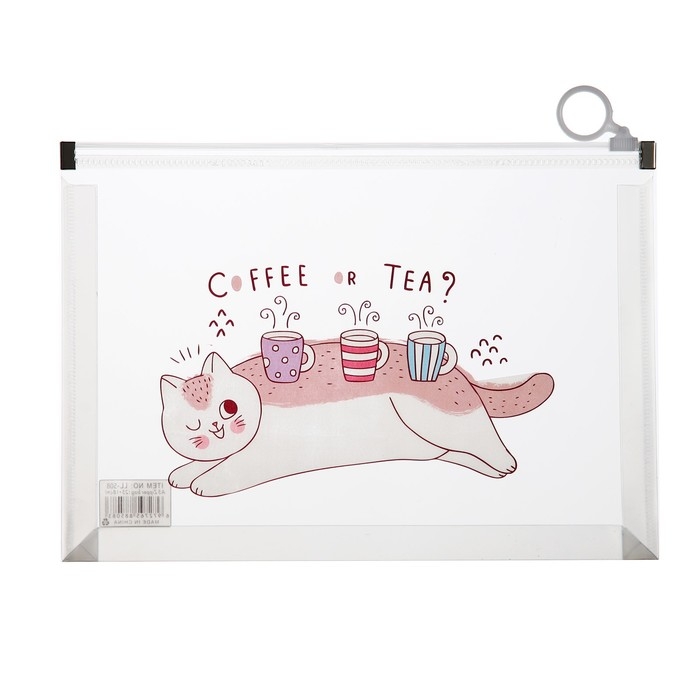 Папка-конверт на молнии формат А5, 180мкр, с рисунком Папка-конверт на молнии формат А5, 180мкр, с рисунком "Кот", МИКС