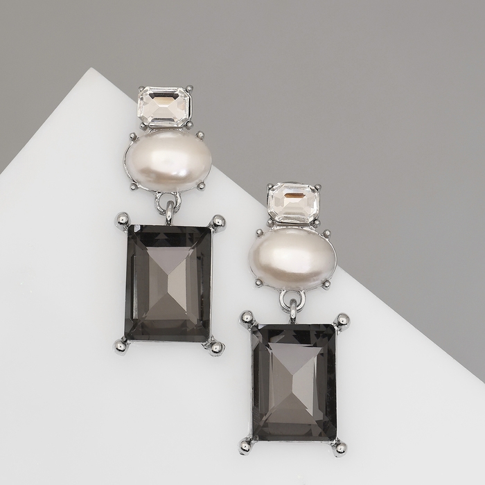 Серьги с жемчугом «Бусина» графиня, цвет бело-серый в серебре Серьги с жемчугом «Бусина» графиня, цвет бело-серый в серебре