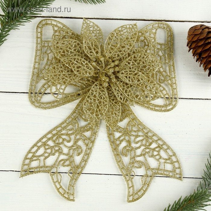 Украшение ёлочное Украшение ёлочное "Бант с цветком" 18х12,5 см, золото