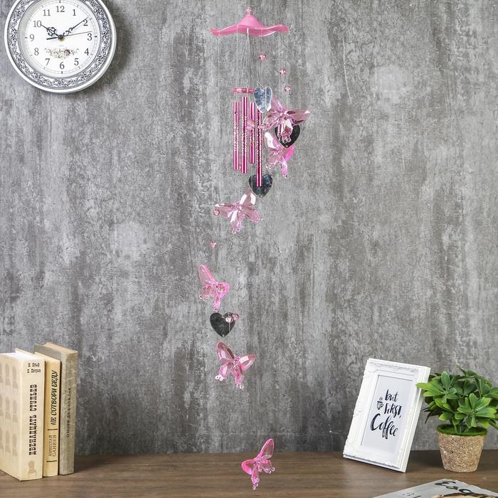 Музыка ветра пластик Музыка ветра пластик "Бабочки и сердечко-зеркало" 4 трубки 11 элементов 75 см