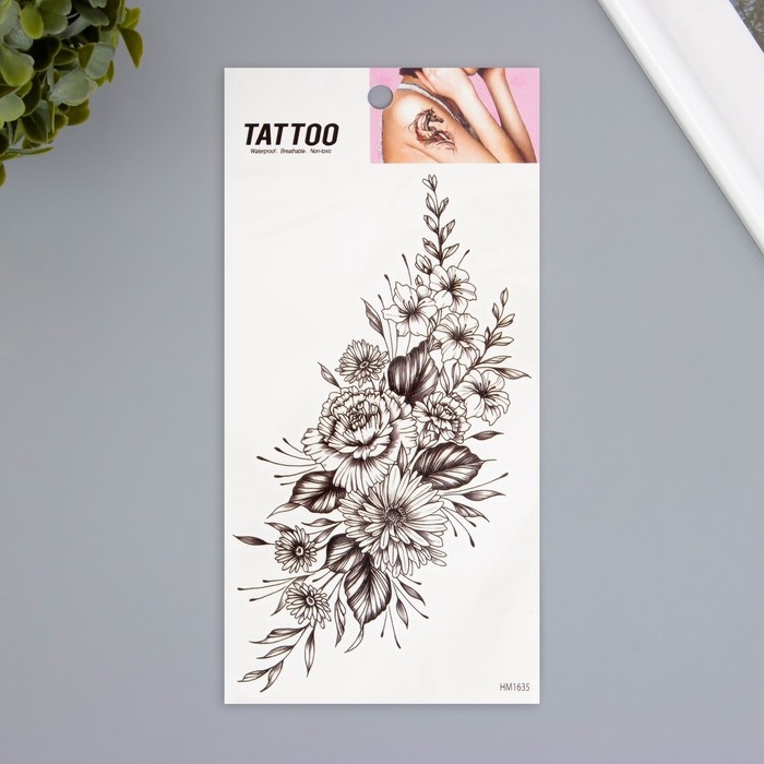 Татуировка на тело чёрная Татуировка на тело чёрная "Цветочная композиция" 10х20,5 см