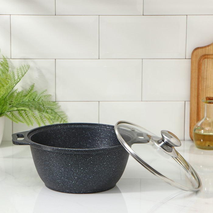 Кастрюля, 2 л, d=22 см, h=15.5 см, антипригарное покрытие, цвет тёмный мрамор Кастрюля, 2 л, d=22 см, h=15.5 см, антипригарное покрытие, цвет тёмный мрамор