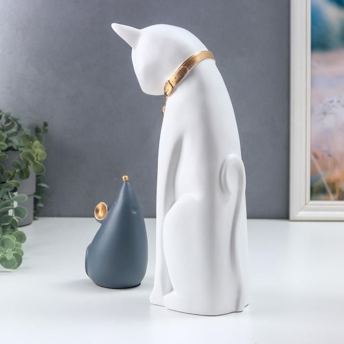 Сувенир полистоун Сувенир полистоун "Кошки-мышки" бело-серый набор 2 шт 14х7х8 см 31х9х10 см