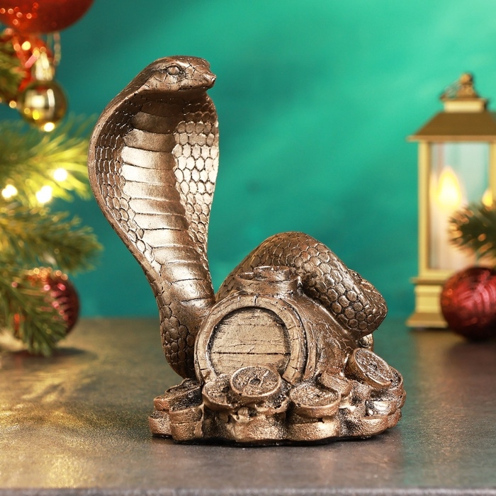 Новый год. Символ 2025. Копилка Новый год. Символ 2025. Копилка "Змея Кобра на монетах" 12х14х15см, бронза