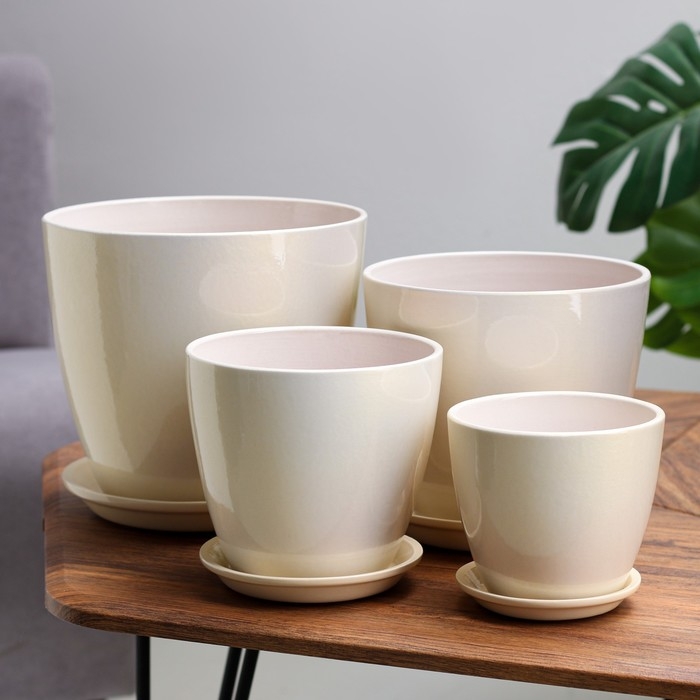 Набор горшков Набор горшков "Глянец бутон" жемчуг, 4 предмета 1 / 2 / 3,8 / 5,4 л