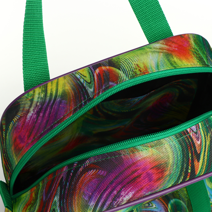 Сумка хозяйственная на молнии, с увеличением, наружный карман, цвет зелёный/разноцветный Сумка хозяйственная на молнии, с увеличением, наружный карман, цвет зелёный/разноцветный