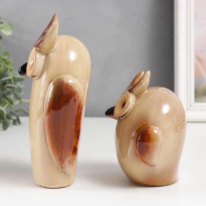 Сувенир керамика Сувенир керамика "Два филина" беж набор 2 шт 11,5х9,5х7,5 18х9х7 см