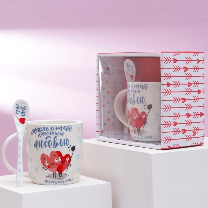 Кружка керамическая с ложкой «Я тебя люблю», 350 мл, цвет белый Кружка керамическая с ложкой «Я тебя люблю», 350 мл, цвет белый