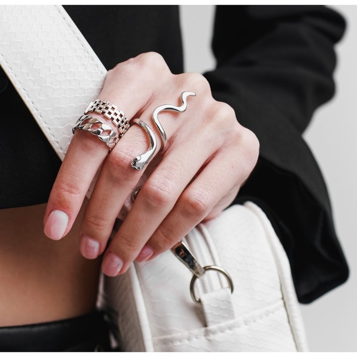 Кольцо «Цепь» круглые звенья, цвет серебро, безразмерное