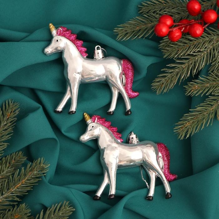Украшение ёлочное Украшение ёлочное "Сказочные единороги" (набор 2 шт) 9х9 см, серебро