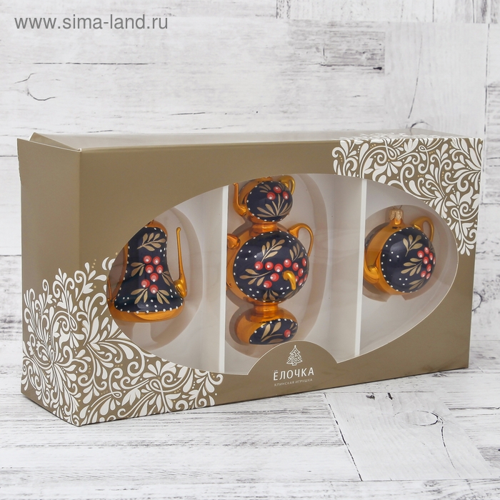 Набор ёлочных игрушек Набор ёлочных игрушек "Чаепитие" h-Кофейник-6,5 см, самовар-10,5 см, чайник-5 см