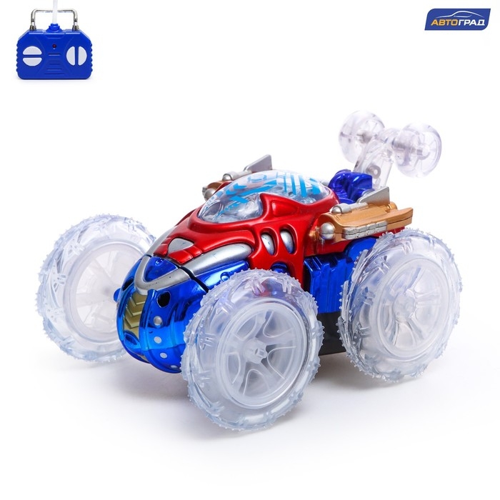Машина-перевёртыш радиоуправляемая «Трюк», работает от батареек, световые эффекты, цвет синий Машина-перевёртыш радиоуправляемая «Трюк», работает от батареек, световые эффекты, цвет синий