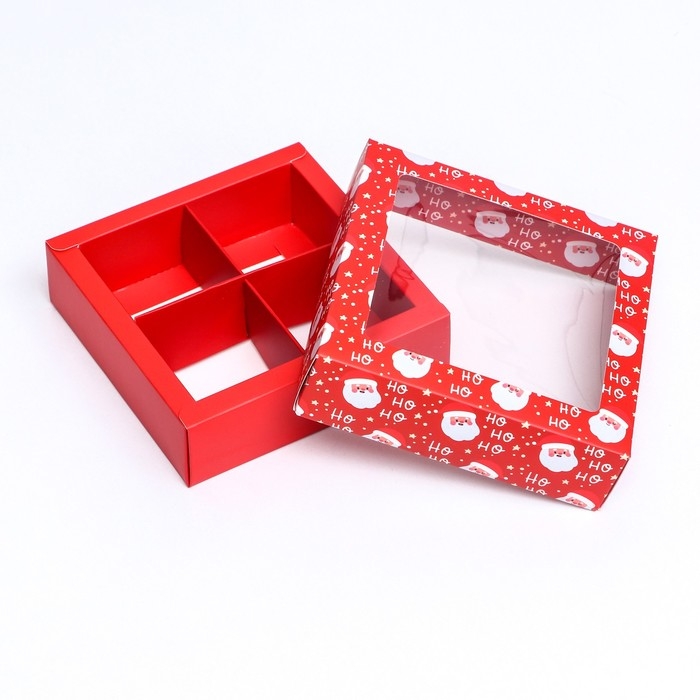 Новый год. Коробка под 4 конфеты, 12,6 х 12,6 х 3,5 Новый год. Коробка под 4 конфеты, 12,6 х 12,6 х 3,5 "Дед Мороз" , кондитерская упаковка