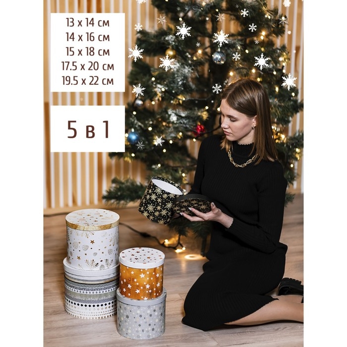 Набор подарочных коробок 5 в 1 «Изморозь», 13 х 14‒19.5 х 22 см 3580137, Новый год