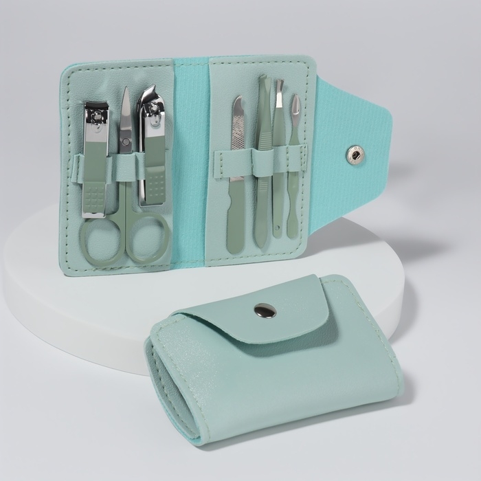 Набор маникюрный, 7 предметов, в футляре, цвет ментоловый Набор маникюрный, 7 предметов, в футляре, цвет ментоловый