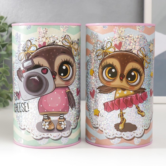 Копилка металл Копилка металл "Совята и сердечки" МИКС 15х8,5х8,5 см