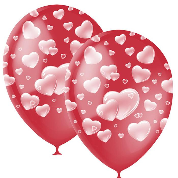 Шар латексный 12" «Сердца», декоратор, 5-сторонний, набор 25 шт., цвет красный