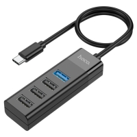 Адаптер Hoco HB25, 4 в 1, Type-C to USB3.0/USB2.0*3, длина кабеля 30 см, чёрный