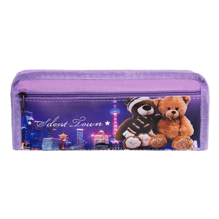 Пенал школьный на молнии Calligrata Пенал школьный на молнии Calligrata "Мишки", 2 отделения, сиреневый